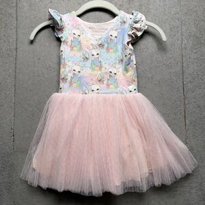 MJs Clothing Creations Girls Pink Ruffle Rabbit‎ Print Dress 4